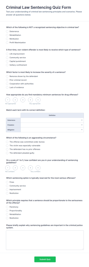 Criminal Law Sentencing Quiz Form Template