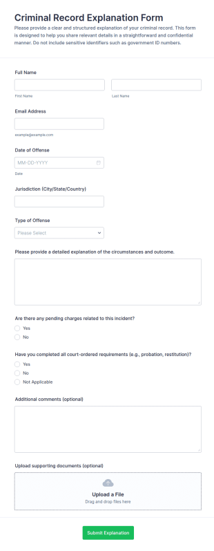 Criminal Record Explanation Form Template