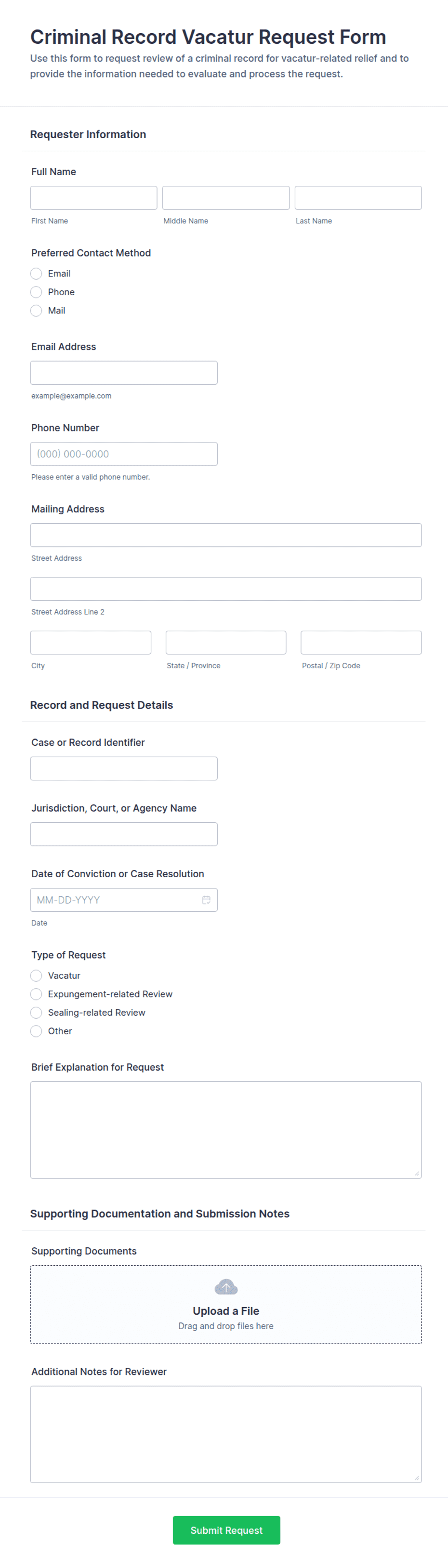 Criminal Record Vacatur Request Form Template | Jotform