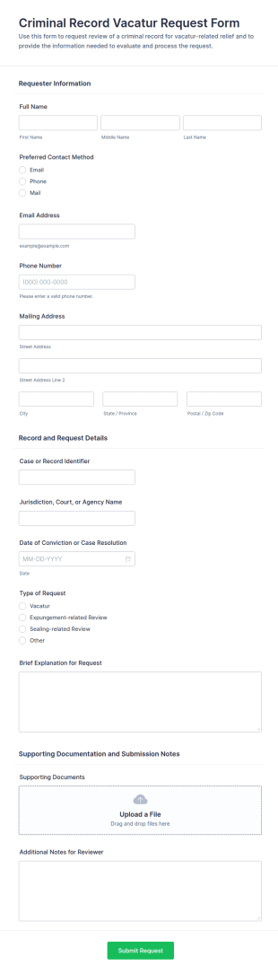 Criminal Record Vacatur Request Form Template