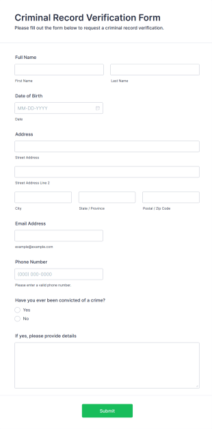 Criminal Record Verification Form Form Template