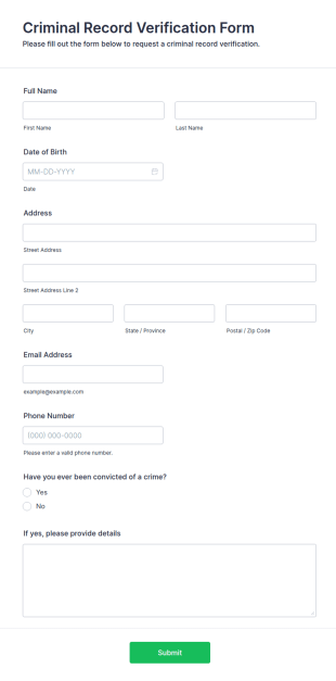 Criminal Record Verification Form Template