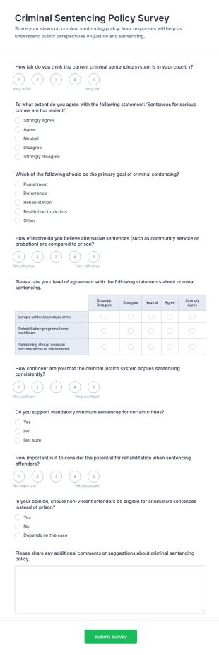 Criminal Sentencing Policy Survey Form Template