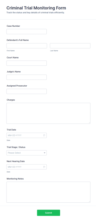 Criminal Trial Monitoring Form Template