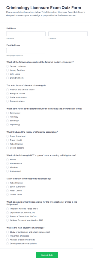 Criminology Licensure Exam Quiz Form Template