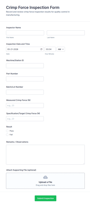 Crimp Force Inspection Form Template