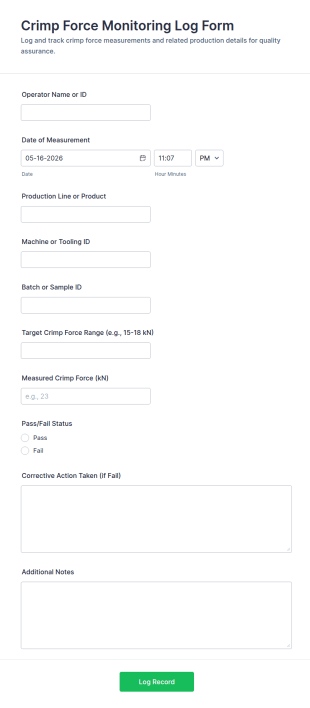 Crimp Force Monitoring Log Form Template