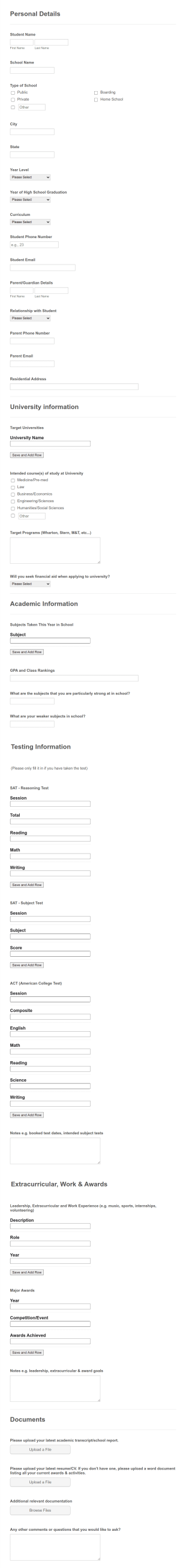 School Admission Form Template