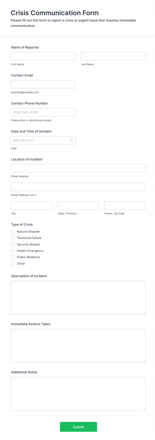 Crisis Communication Form Template