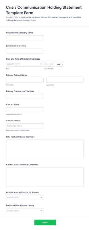 Crisis Communication Holding Statement Template Form