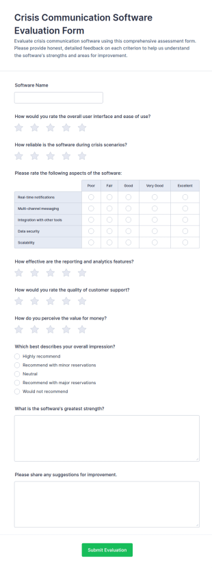 Crisis Communication Software Evaluation Form Template