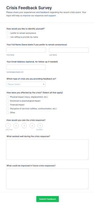 Crisis Feedback Survey Form Template