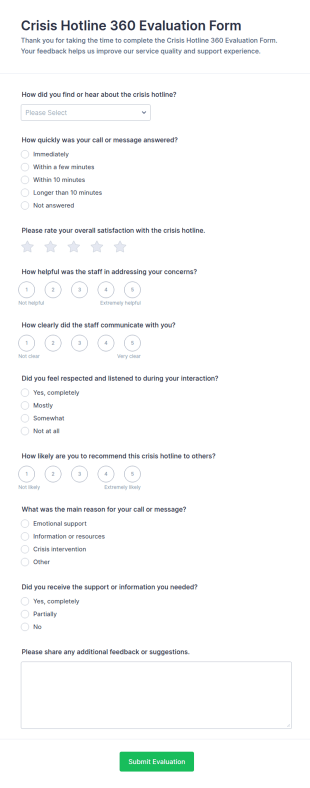 Crisis Hotline 360 Evaluation Form Template