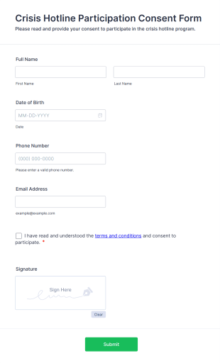 Crisis Hotline Participation Consent Form Form Template