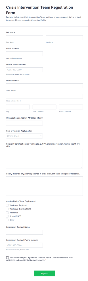 Crisis Intervention Team Registration Form Template