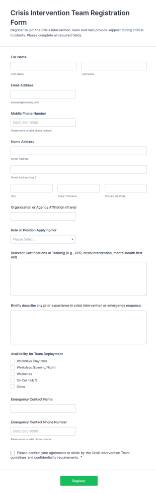 Crisis Intervention Team Registration Form Template