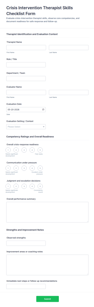 Crisis Intervention Therapist Skills Checklist Form Template