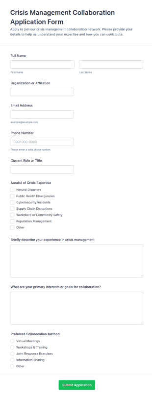 Crisis Management Collaboration Application Form Template
