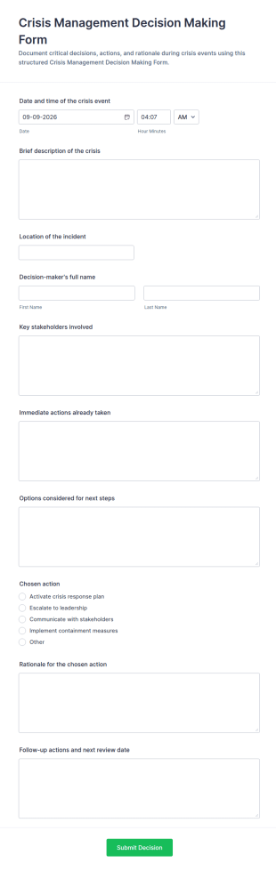 Crisis Management Decision Making Form Template
