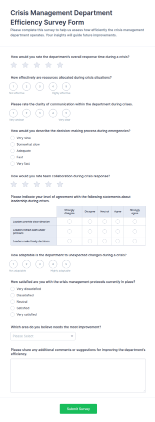 Crisis Management Department Efficiency Survey Form Template