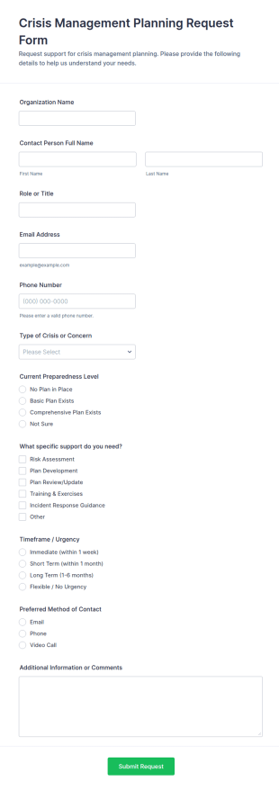 Crisis Management Planning Request Form Template