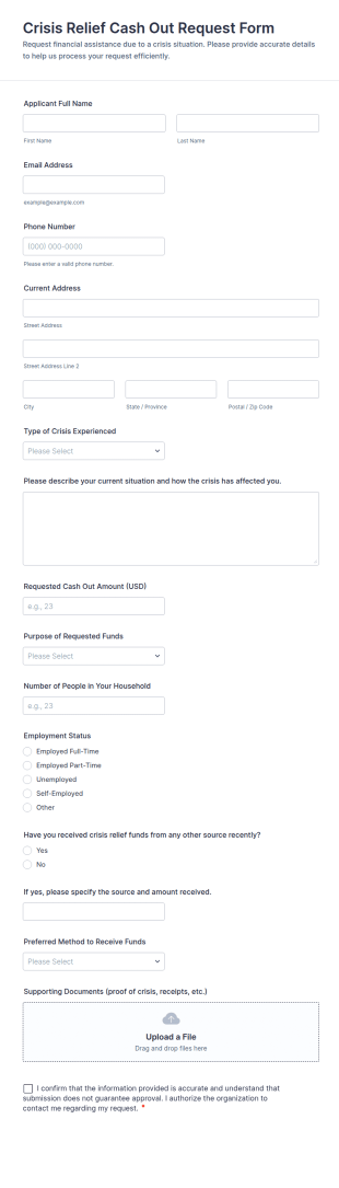 Crisis Relief Cash Out Request Form Template