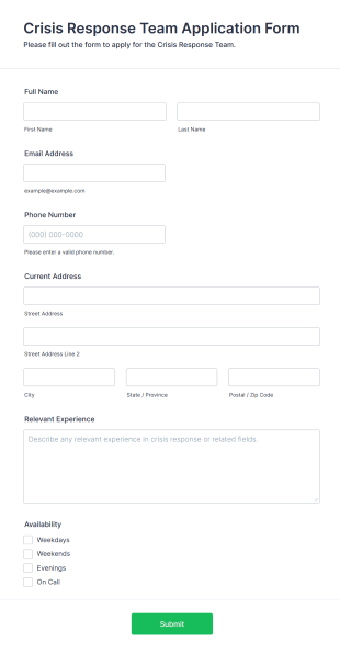 Crisis Response Team Application Form Template