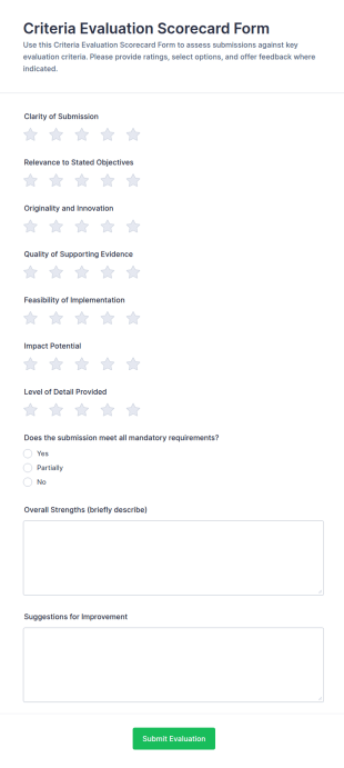 Criteria Evaluation Scorecard Form Template