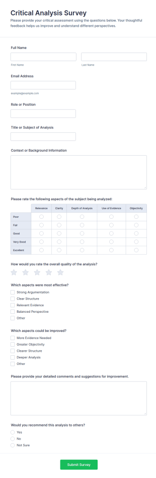 Critical Analysis Survey Form Template