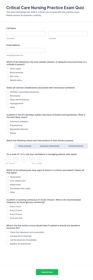 Critical Care Nursing Practice Exam Quiz Form Template