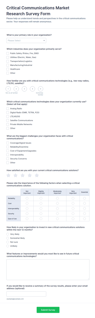 Critical Communications Market Research Survey Form Template