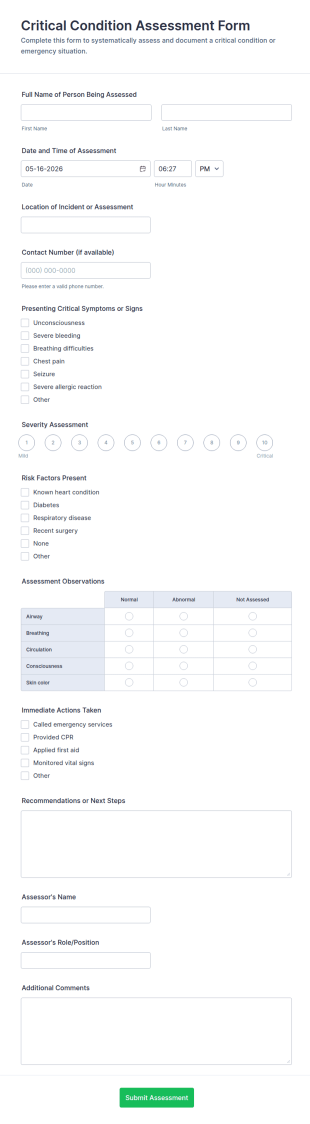 Critical Condition Assessment Form Template