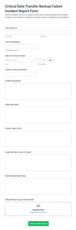Critical Data Transfer Backup Failure Incident Report Form Template