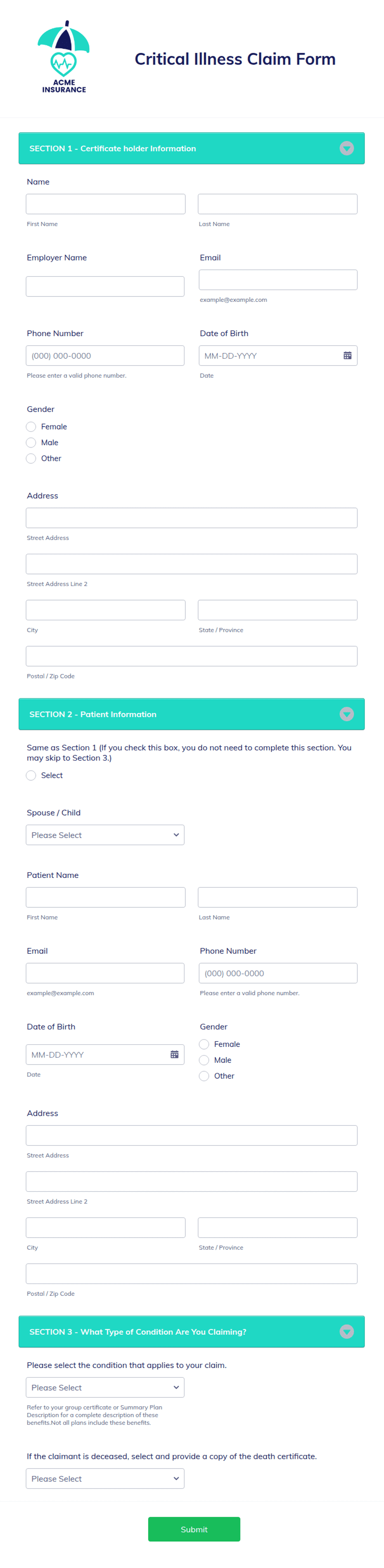 Critical Illness Claim Form Template | Jotform