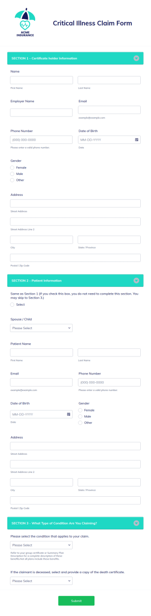 Critical Illness Claim Form Template