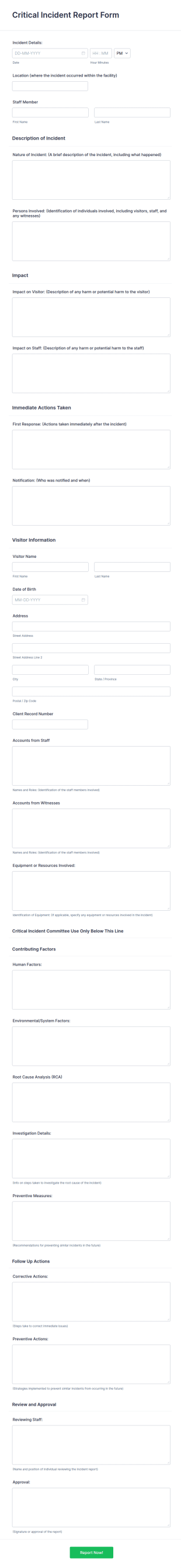 Critical Incident Report Form Template
