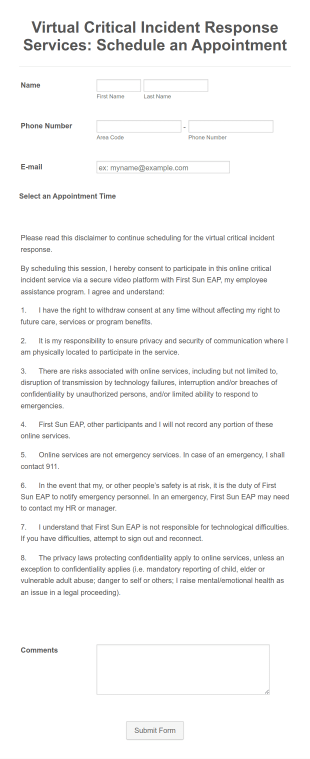Critical Incident Response Session Appointment Form Template