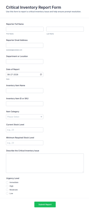 Critical Inventory Report Form Template