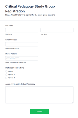 Critical Pedagogy Study Group Registration Form Template