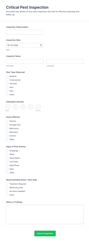 Critical Pest Inspection Form Template