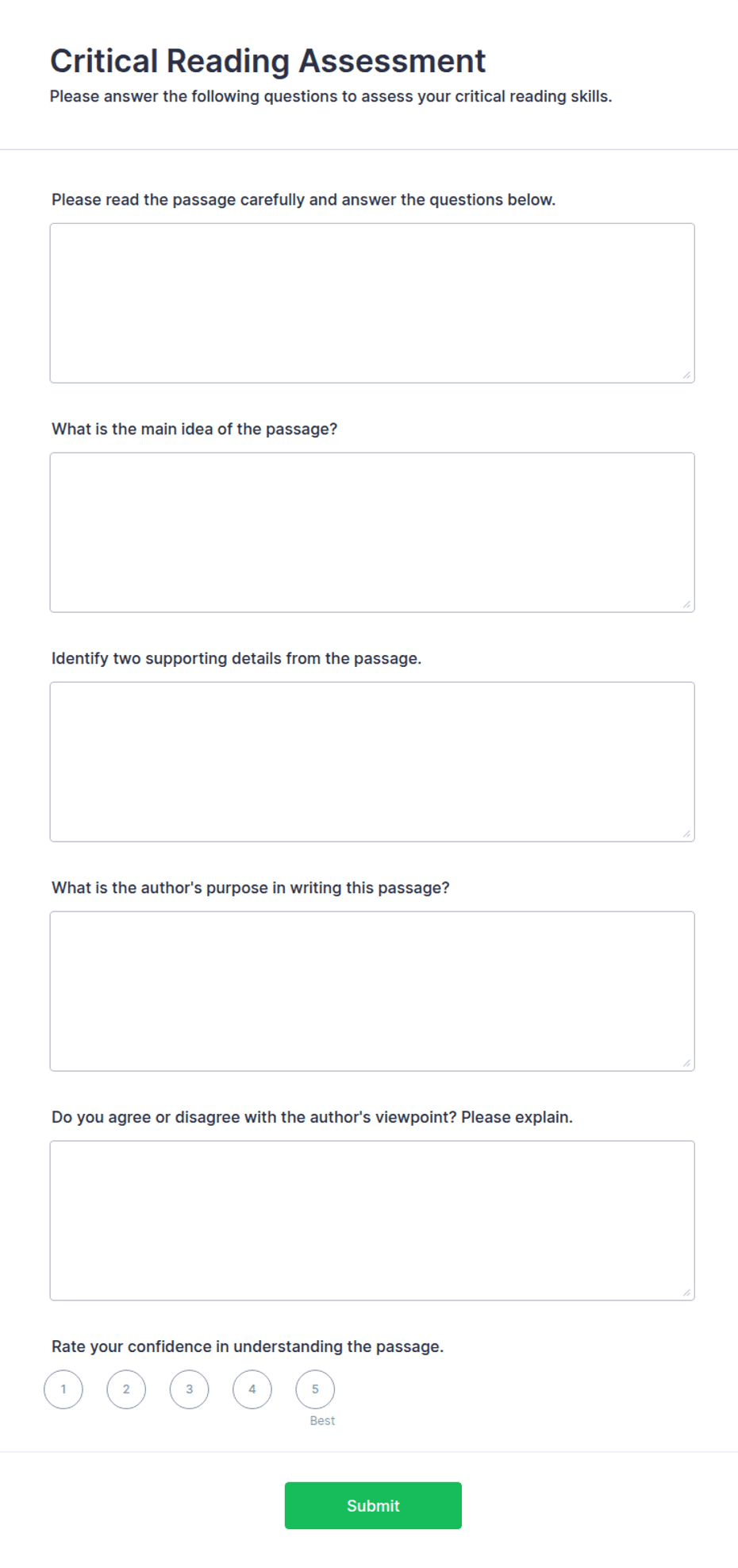 Critical Reading Assessment Form Template | Jotform