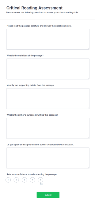 Critical Reading Assessment Form Template