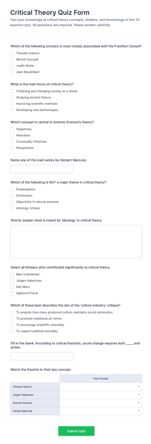 Critical Theory Quiz Form Template