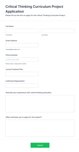Critical Thinking Curriculum Project Application Form Template