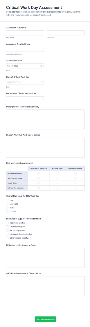 Critical Work Day Assessment Form Template