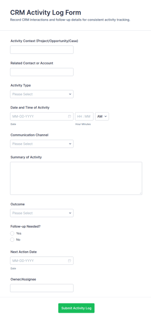 CRM Activity Log Form Template