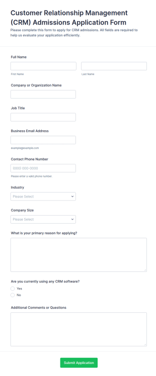 CRM Admissions Application Form Template