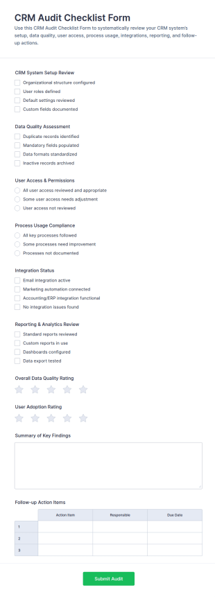CRM Audit Checklist Form Template
