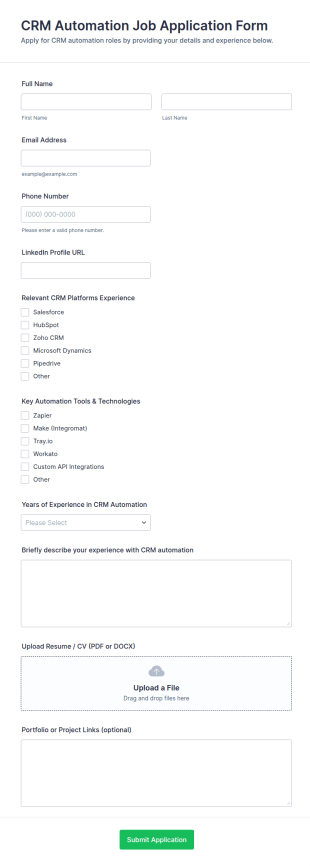 CRM Automation Job Application Form Template