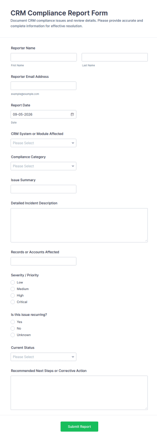 CRM Compliance Report Form Template